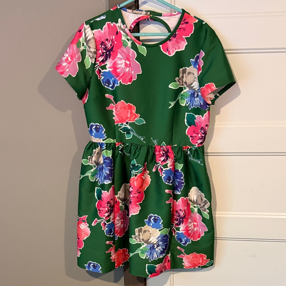 kate spade Green Floral Short-Sleeve Dress with Pink and Blue Blooms